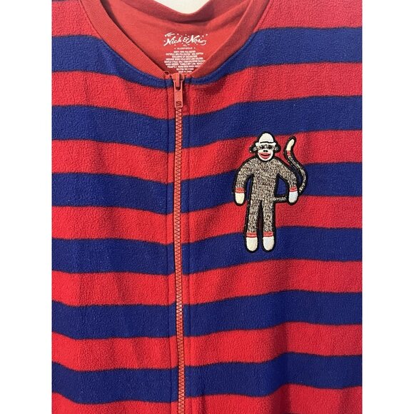 NICK & NORA Sock Monkey One Piece Pajamas Sleepwear Footed Adult XL Full Zip SEE - Picture 8 of 15